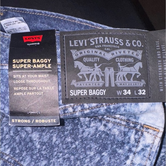 Levi's Skate Super Baggy Jeans Blue Galaxies Wide Leg Bleached Acid Wash 90s y2k - Picture 9 of 13